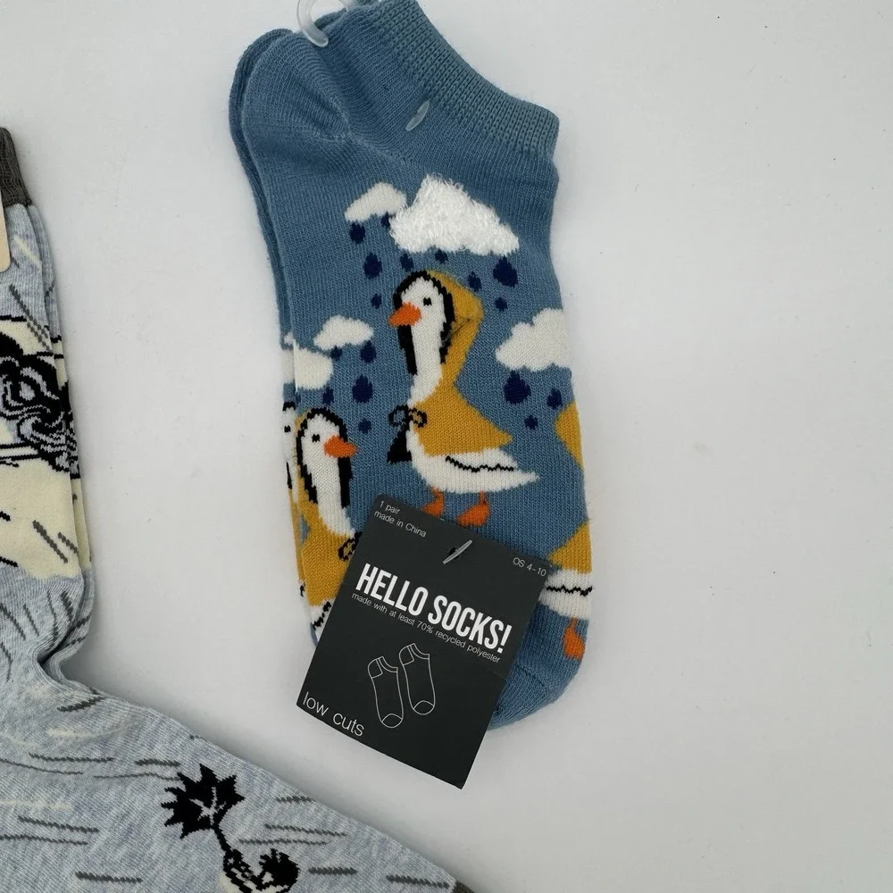 Novelty Crew Socks Lot 3 Blue Q‎ Shamrock Ducks Funny Womens 4-10 NWT